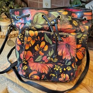 Patricia Nash Black Floral Crossbody Bag